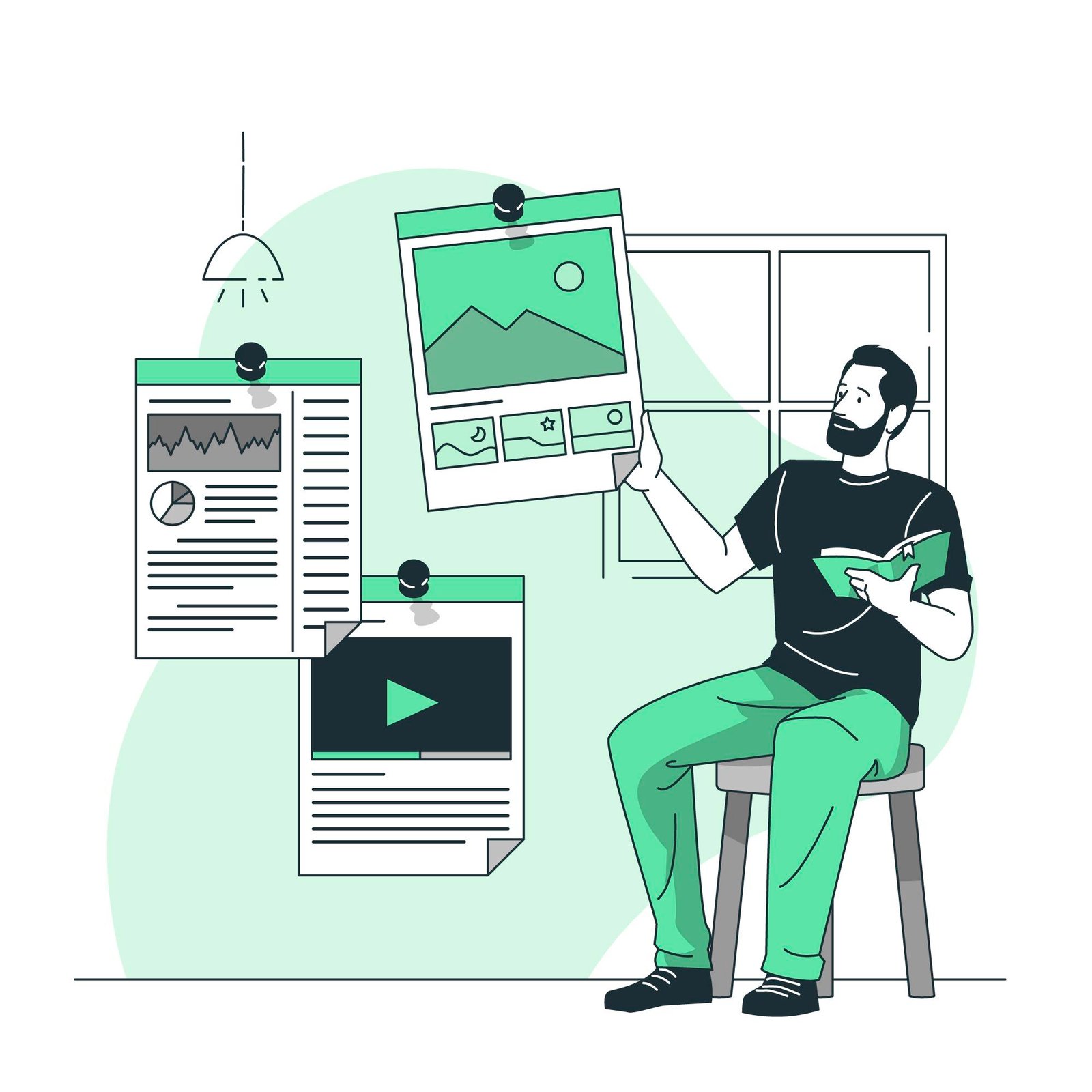 Ilustración; una persona creando contenido para su blog